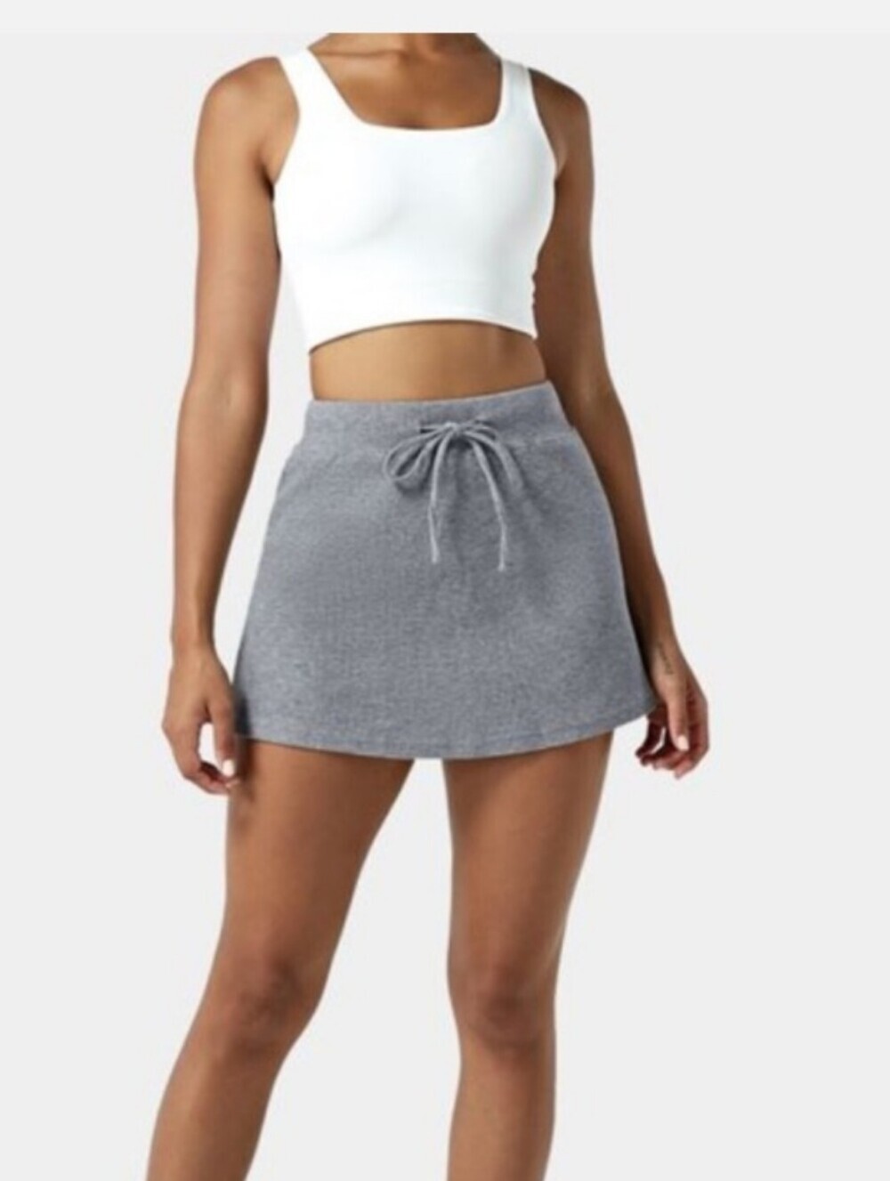 Halara Everyday Drawstring Waffle Knit Mini Chill Skirt in Fog Gray Size L NWT